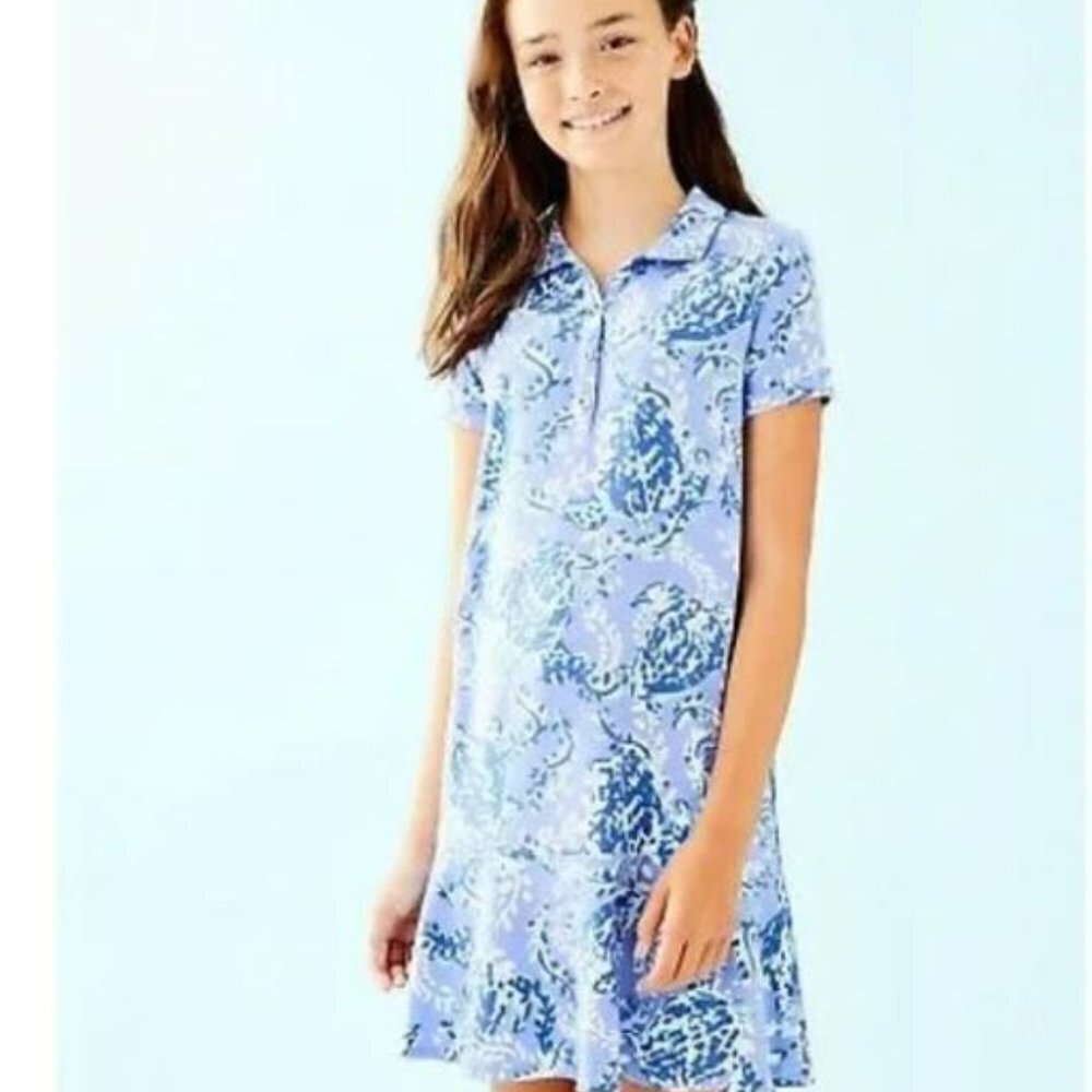 Lilly Pulitzer Mini Sadie Polo Blue Peri Turtley Awesome XL (12-14) NWT